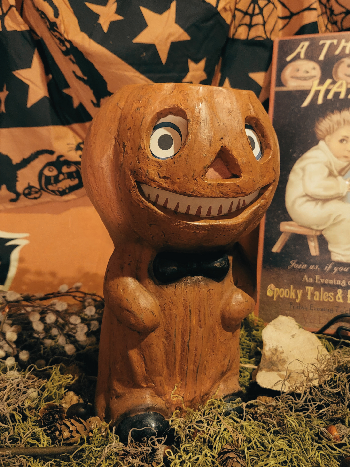 Vintage Halloween Style Pumpkin Man Candy Container