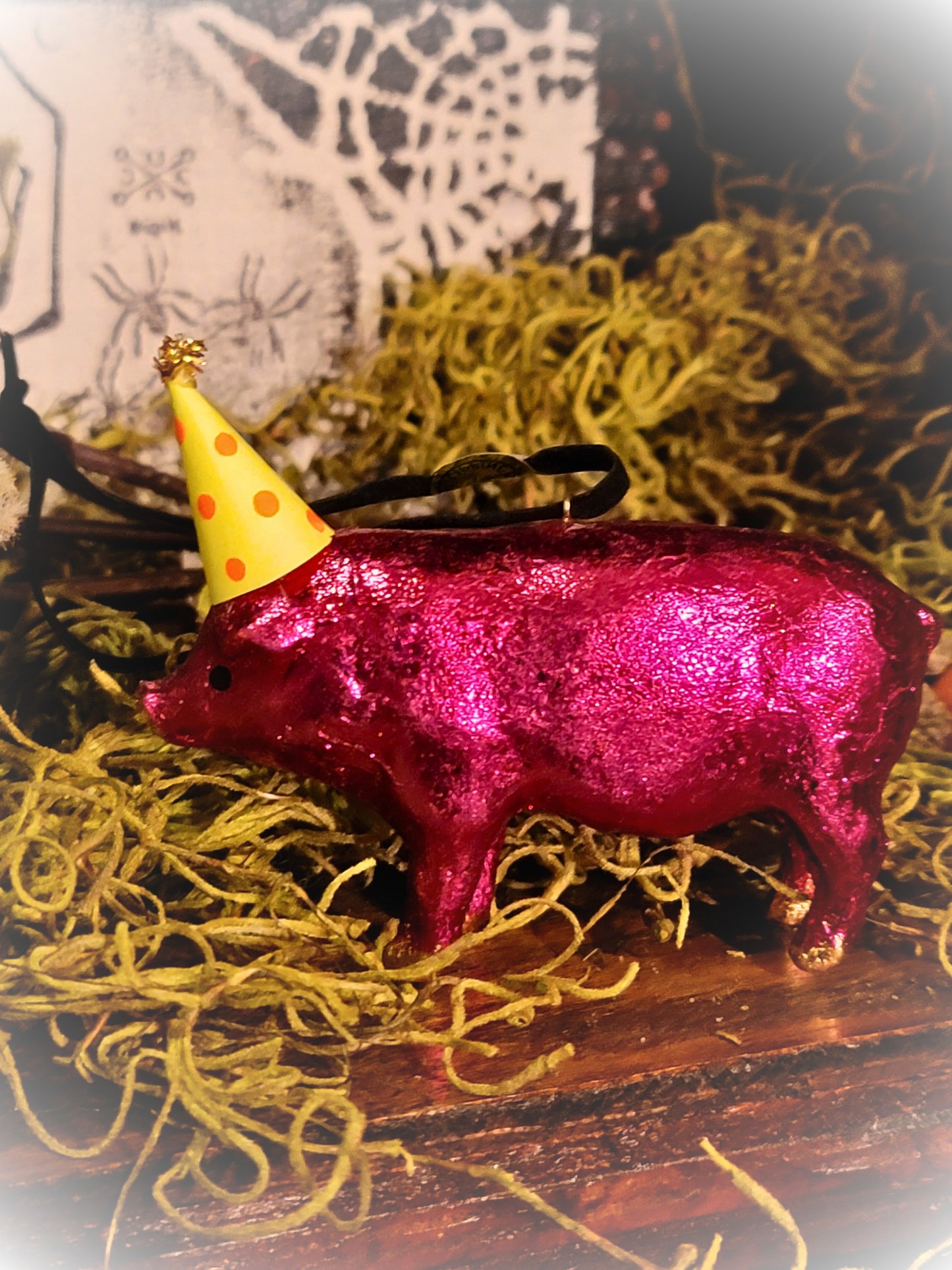 Whimsy Circus Hot Pink Party Pig with Hat Ornament