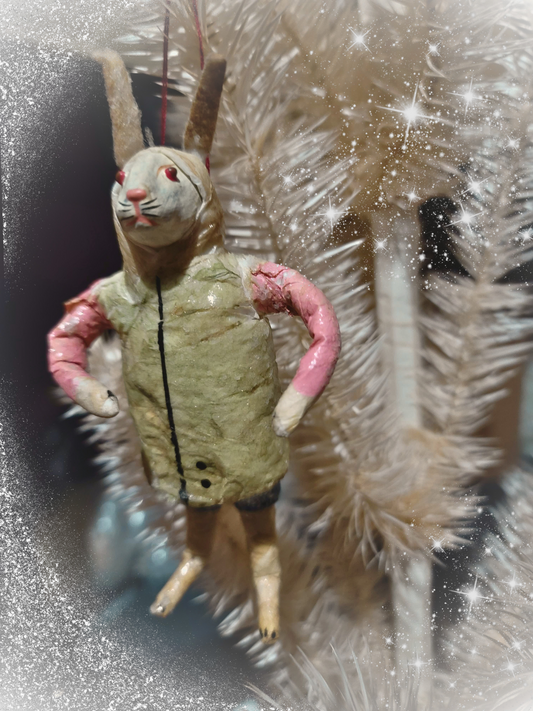 Vintage Victorian Style Primitive Easter Spun Cotton Bunny Rabbit Ornament
