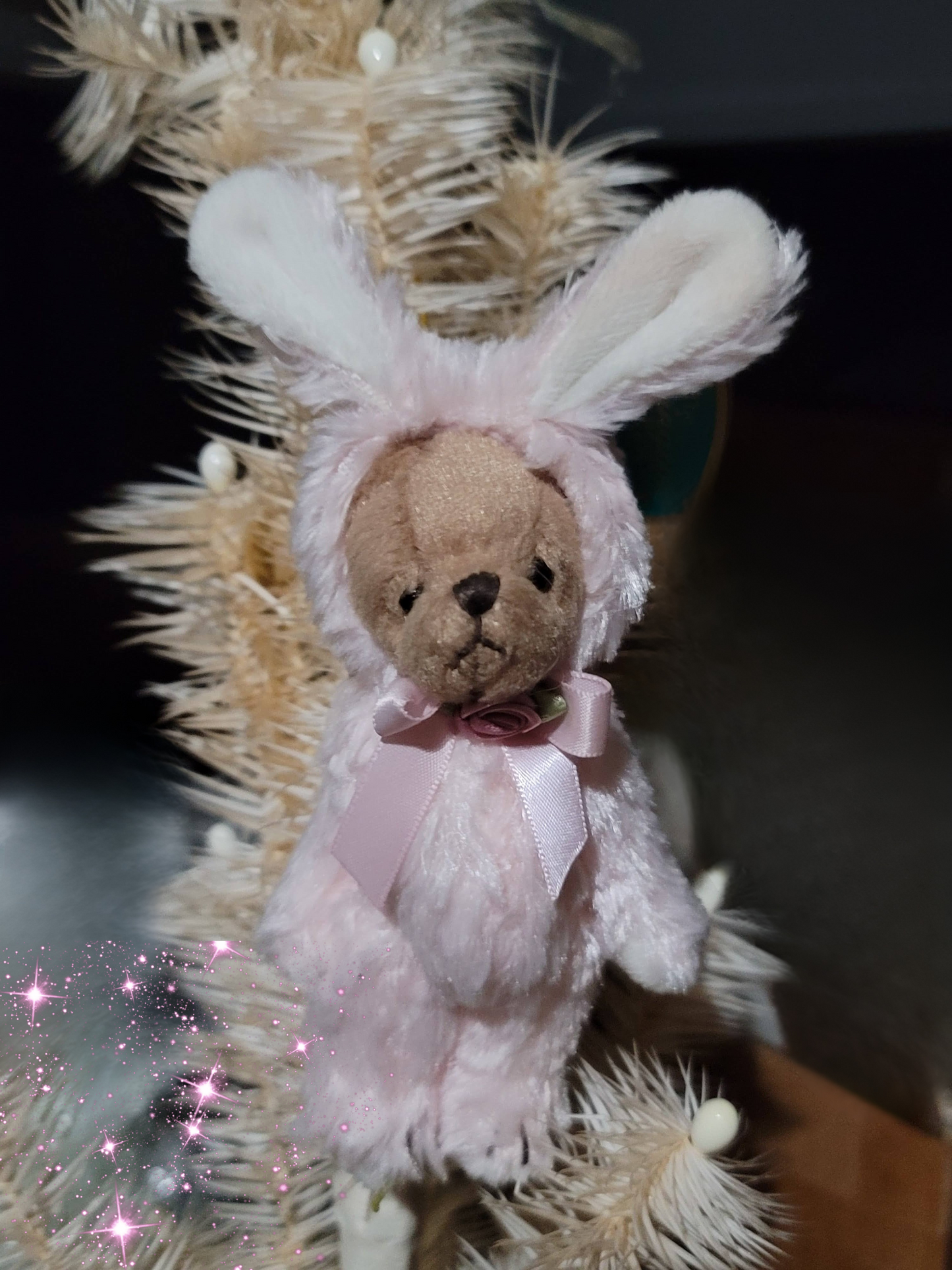 Bearington Stuffed Easter Bear in Either White or Pink Bunny Suit with Movable Limbs Ornament