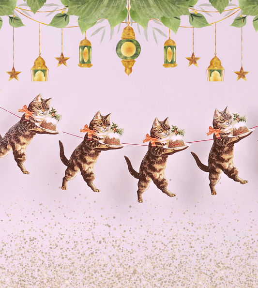 Vintage Victorian Style Christmas Cat with Pudding Garland Decoration
