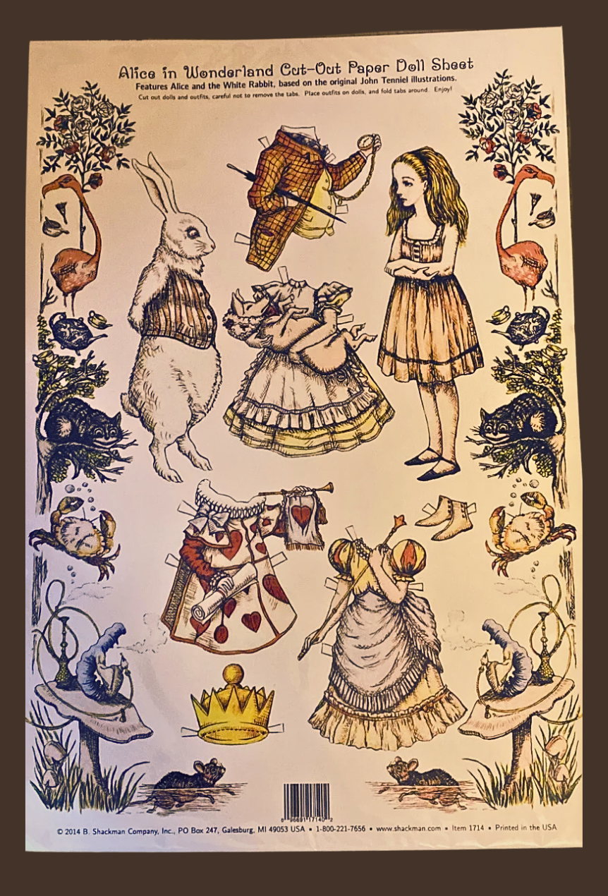 Vintage Victorian Style Alice in Wonderland Cut out Paper Doll Craft Sheet