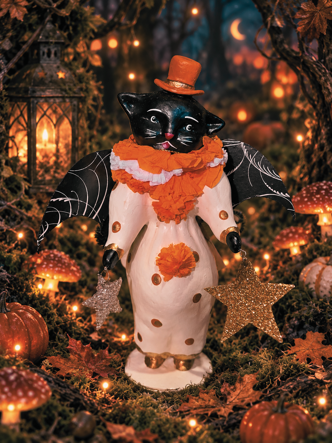 Vintage Halloween Style Black Cat Dee Harvey Clown Figurine Little Fancy Pants Cat