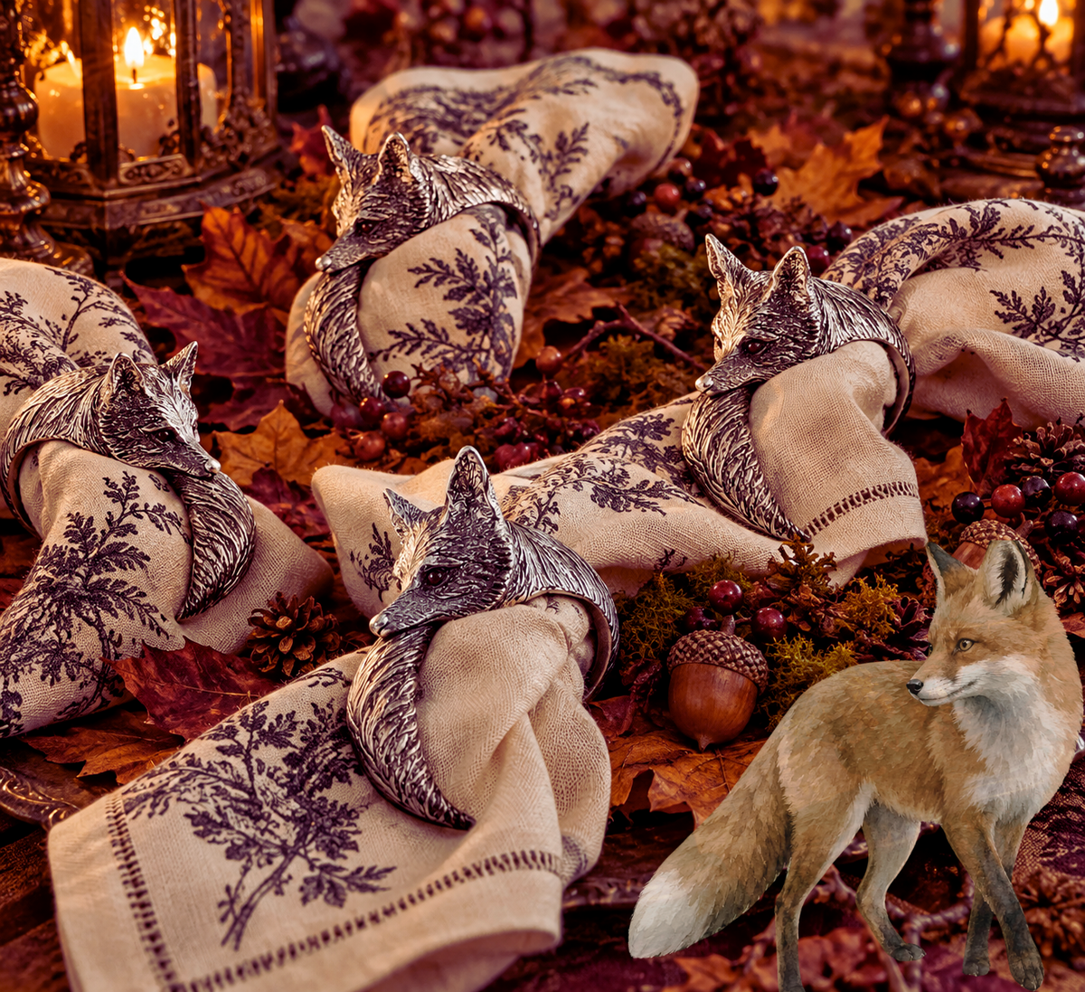 Vagabond House Fox Pewter Napkin Rings - Set of Four