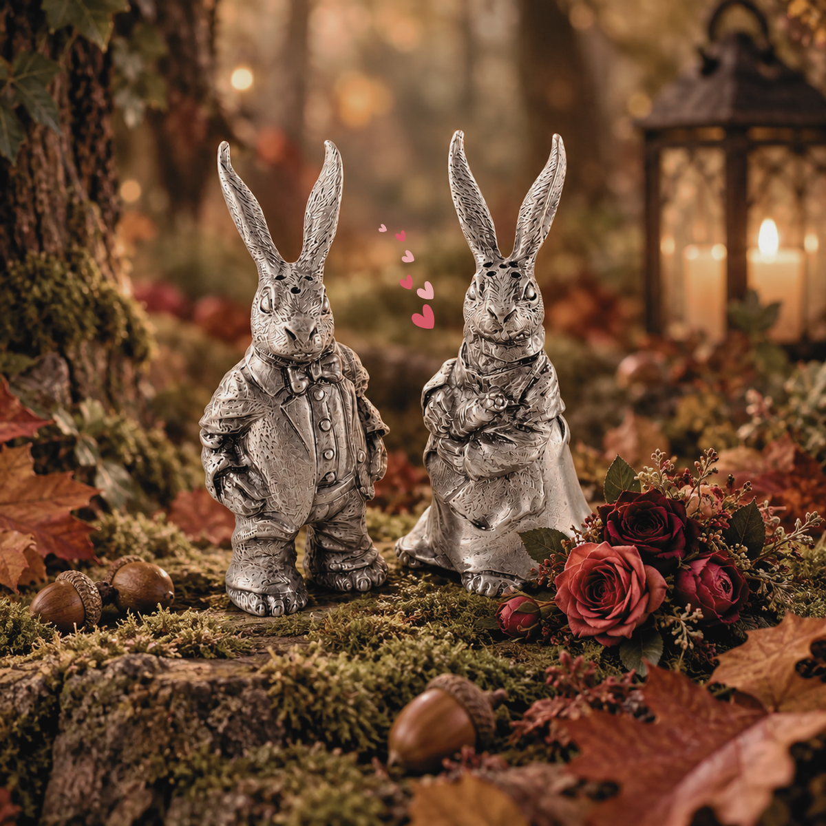 Vagabond House Rabbit in Love Pair Salt and Pepper Shakers