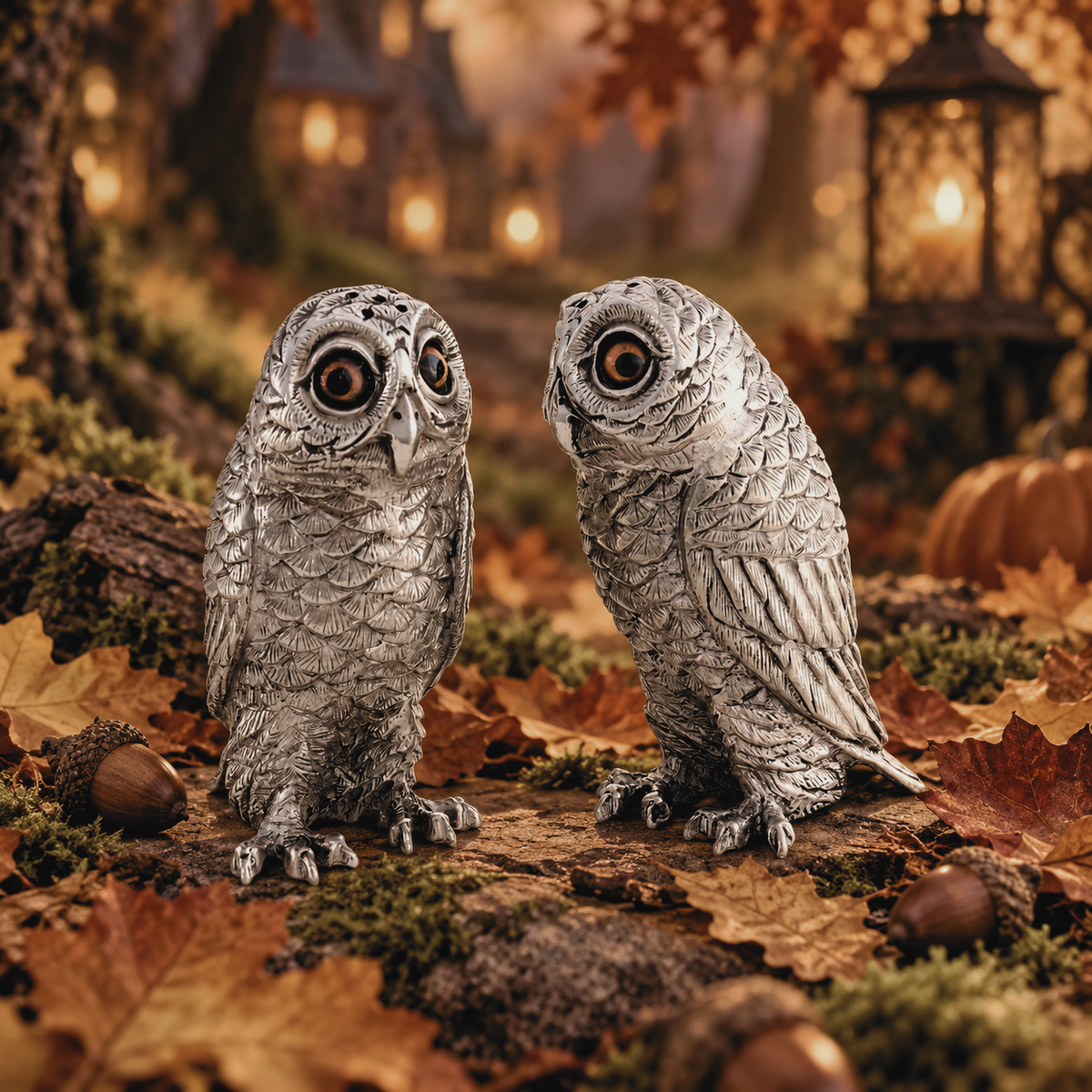 Nettlewick Vagabond House Owls Pewter Salt and Pepper Shakers Set