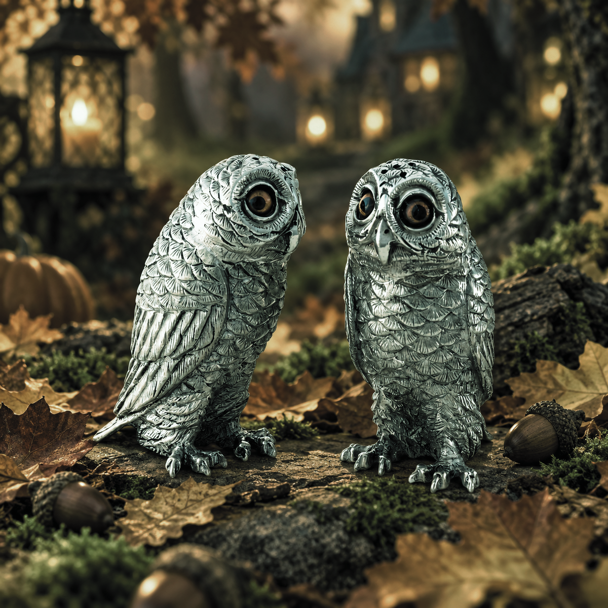 Nettlewick Vagabond House Owls Pewter Salt and Pepper Shakers Set