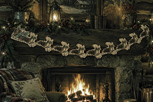 Vintage Father Christmas Style Garland Santa and Riendeer