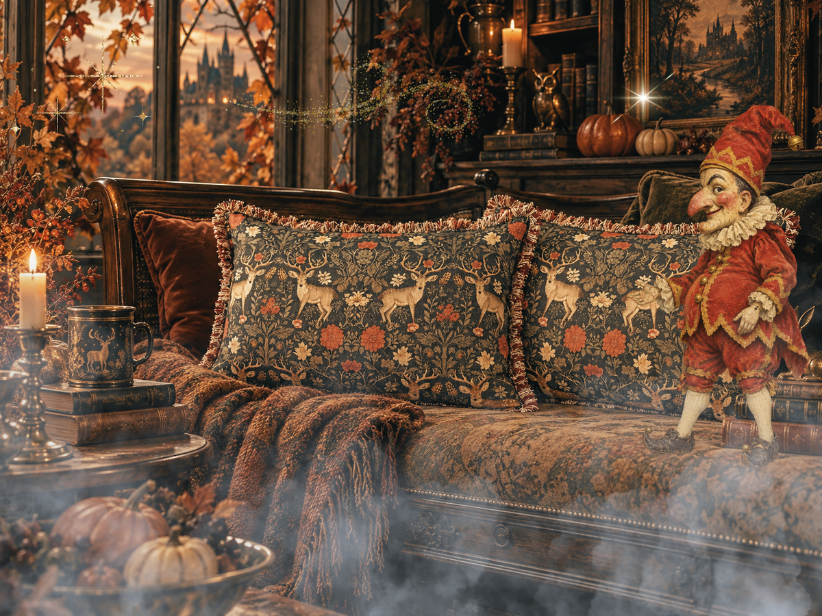 Halloweth Balmoral Toile Deer Stag Heirloom Tapestry Pillow Set