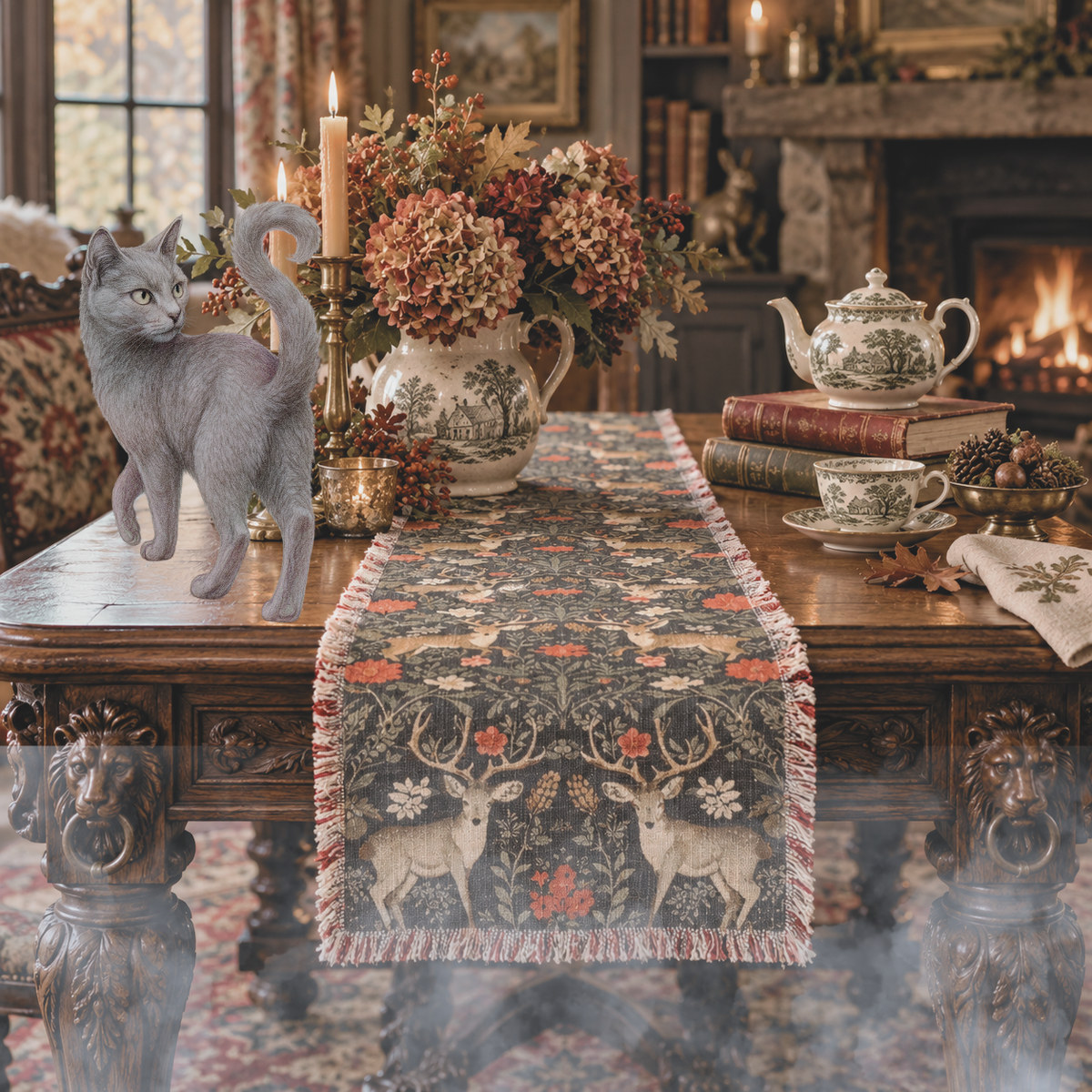 Halloweth Foxglove Moor Manor Woodland Stag Heirloom Table Runner