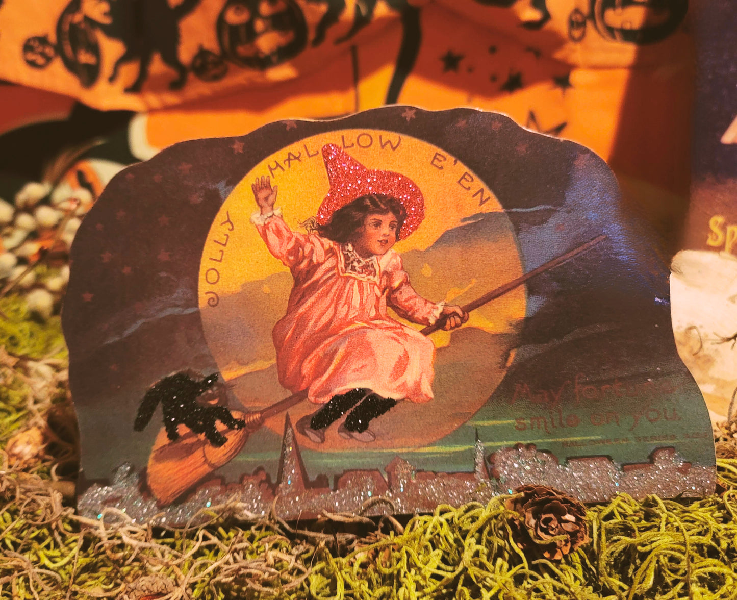 Vintage Halloween Postcard Victorian Witch Frogmore Music Box