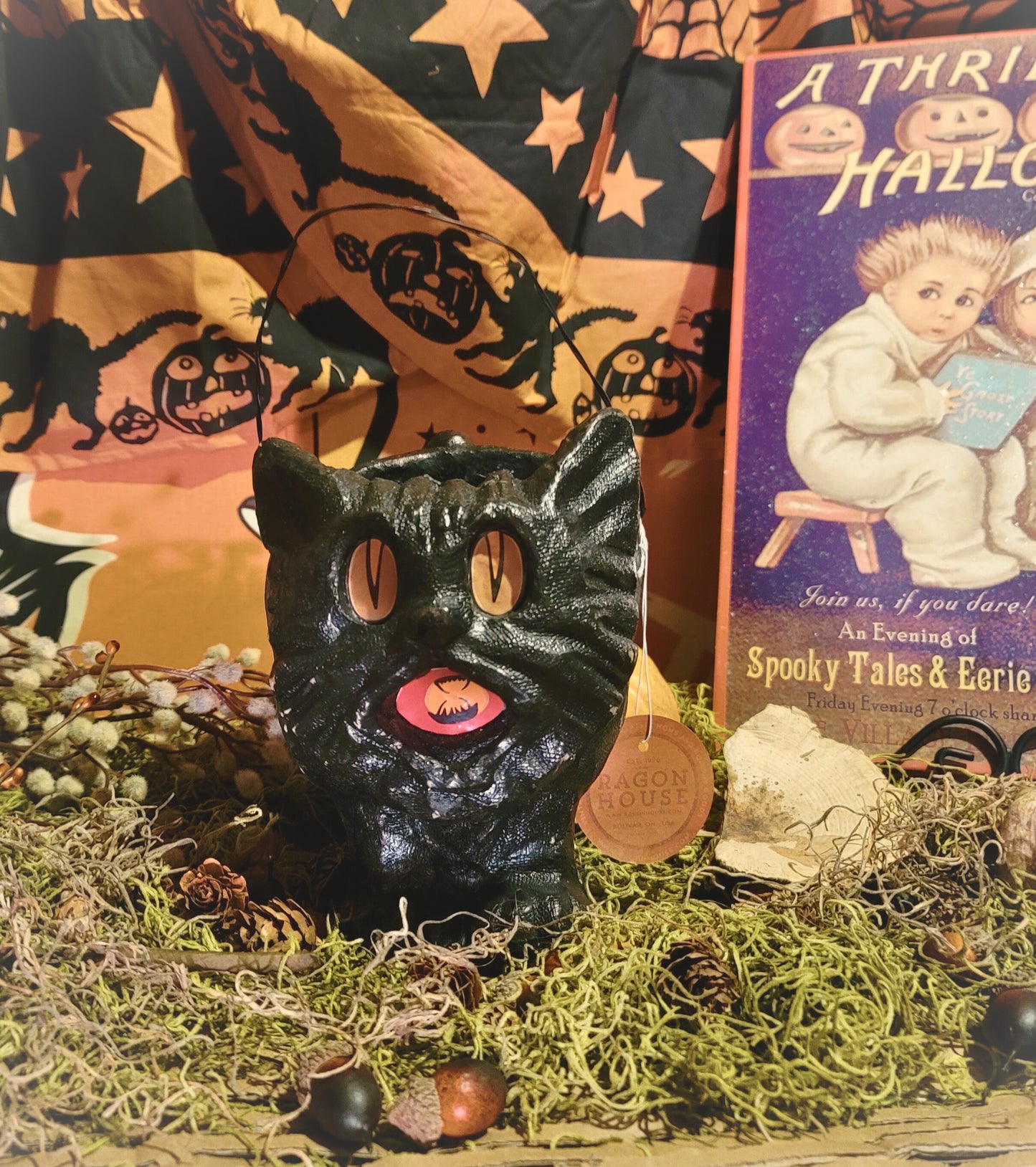Vintage Halloween Style Black Vintage Cat Bucket Container