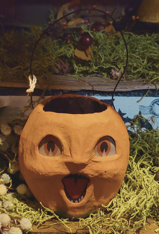 Vintage Halloween Style Bethany Lowe Baby Pumpkin Bucket Paper Mache
