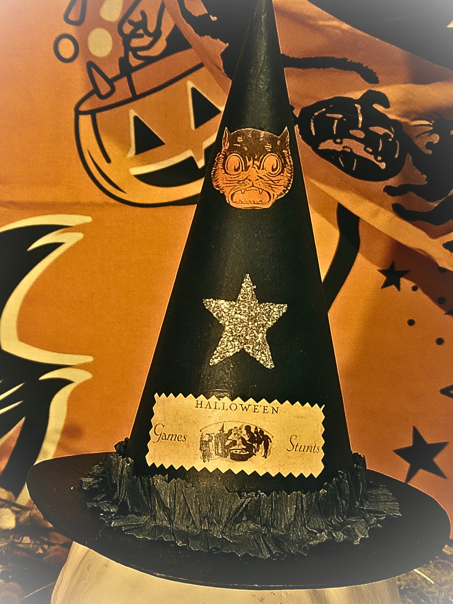 Vintage Halloween Style Dee Foust Witch Pumpkin Candy Container with Black Cat