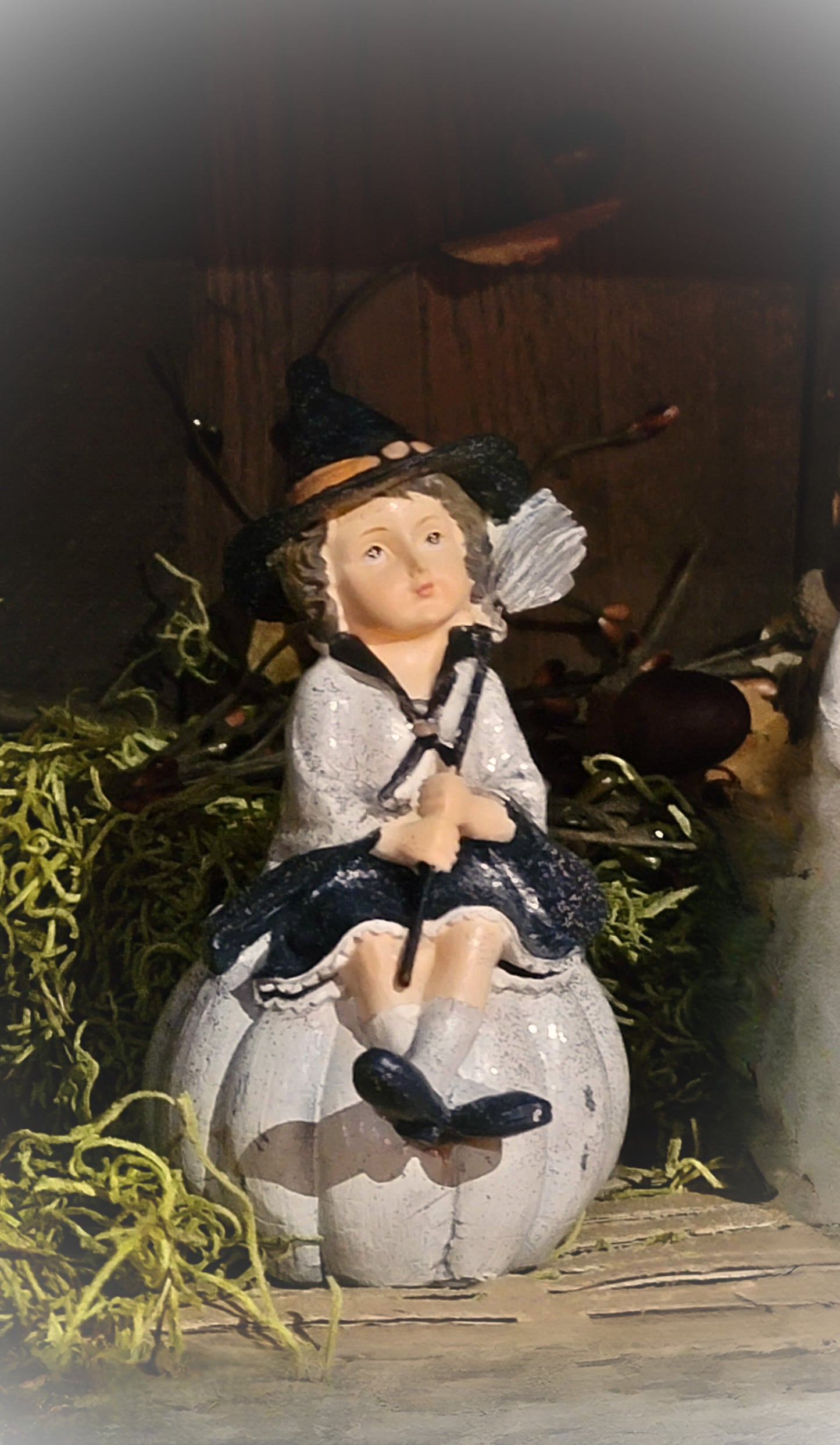 Vintage Halloween Style Pumpkin Boy and Witch Girl Trick or Treat Figurine Set