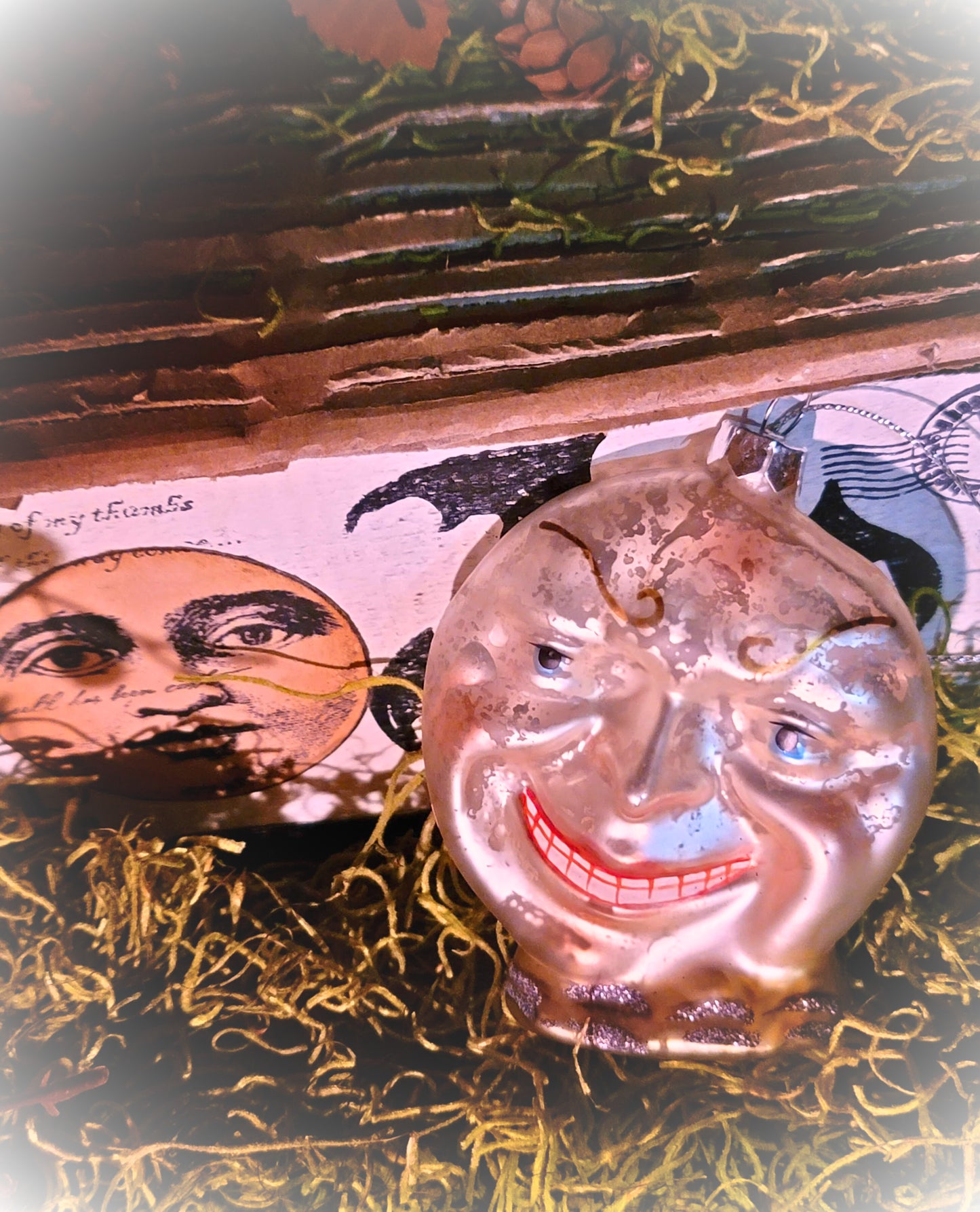 Vintage Victorian Style Man in the Moon Mercury Glass Ornament