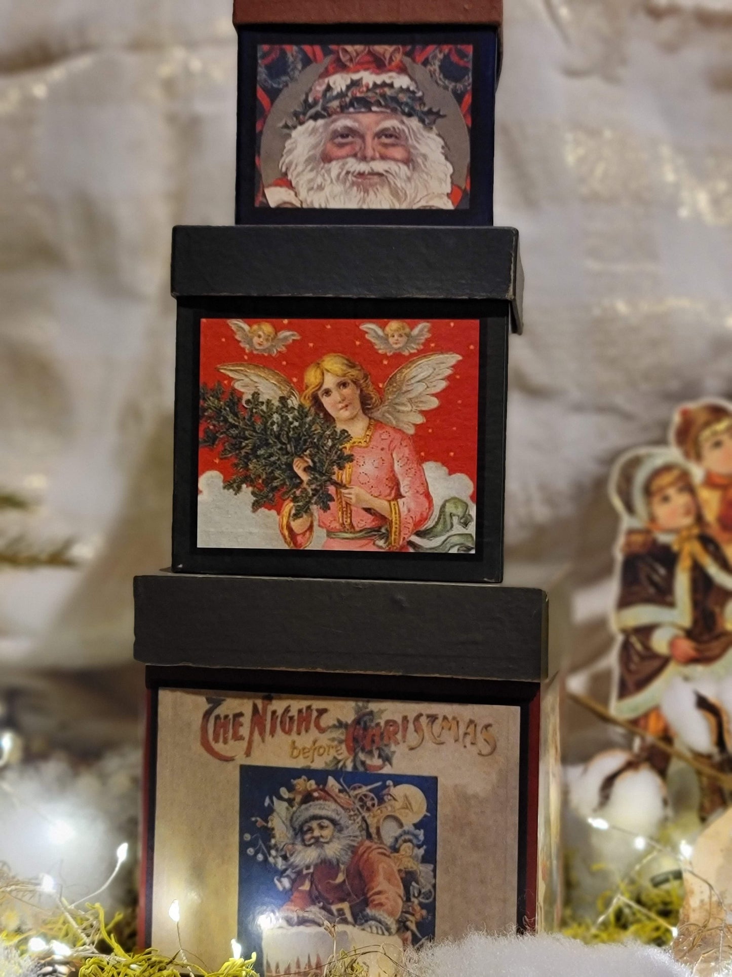 Vintage Victorian Style Christmas Postcard Nesting Boxes Set