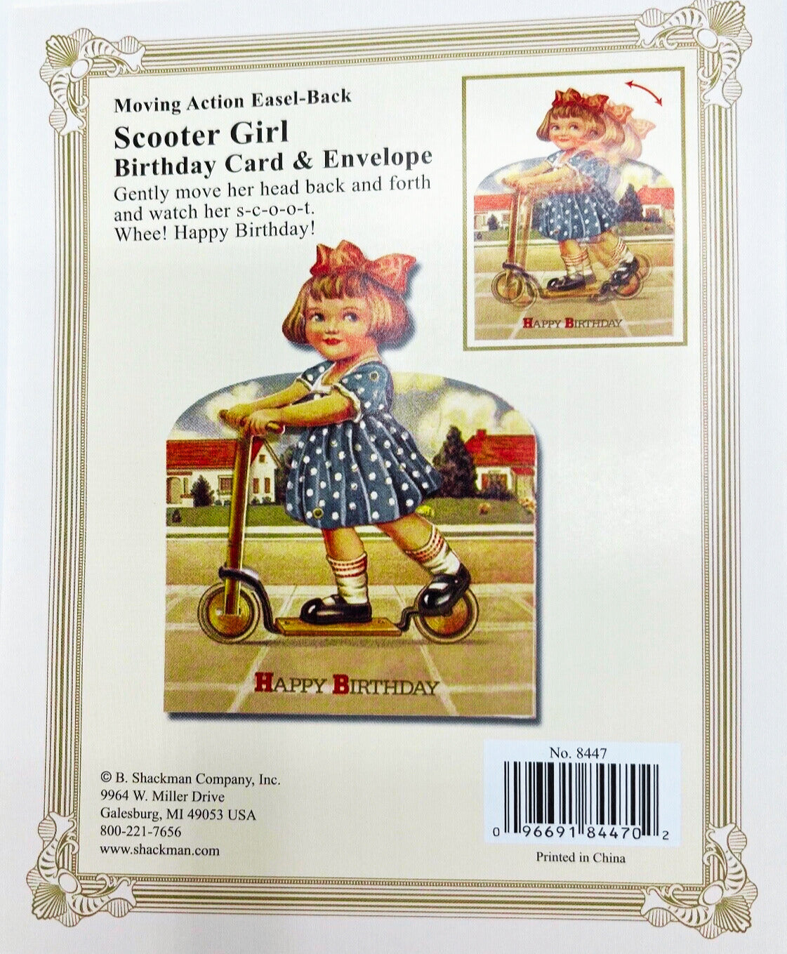 Vintage Victorian Style Mechanical Scooter Girl Birthday Card