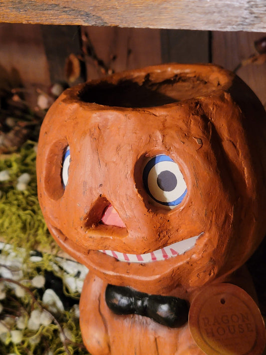 Vintage Halloween Style Pumpkin Man Candy Container